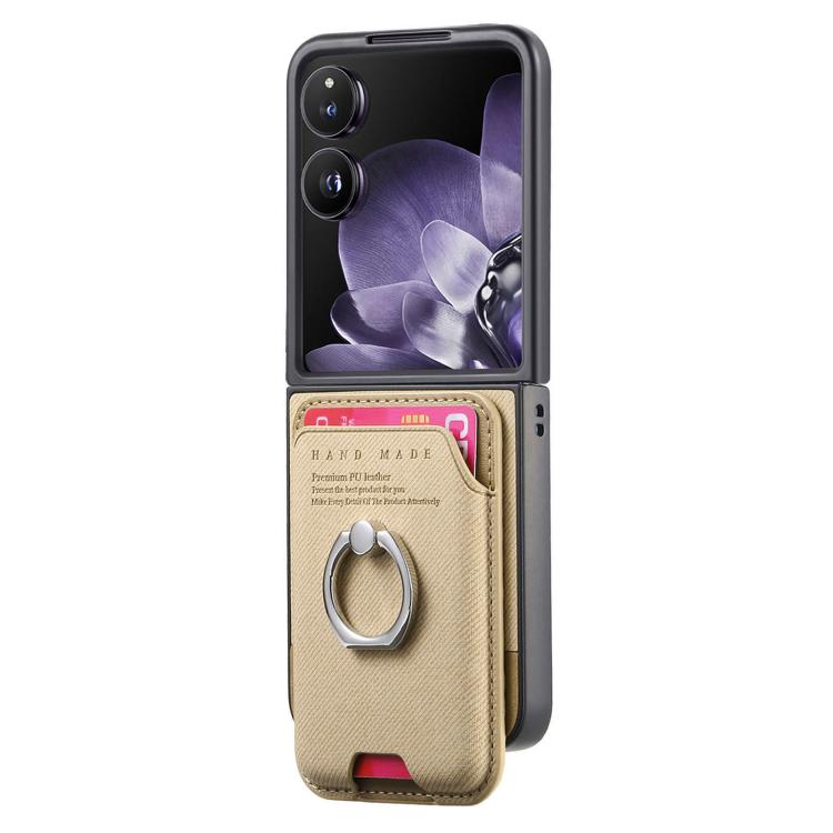 Funda magnética para Xiaomi Mix con tapa de tela sarga y anillo para tarjetas (caqui)