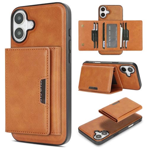 Funda de cuero plegable triple Kalebol con imán fuerte MagSafe para iPhone 17 (marrón)