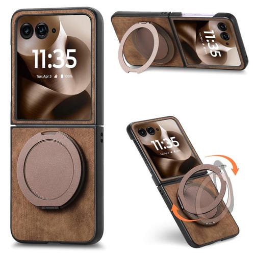 Funda de cuero retro con soporte giratorio para Motorola Moto Razr 50 Ultra (marrón)