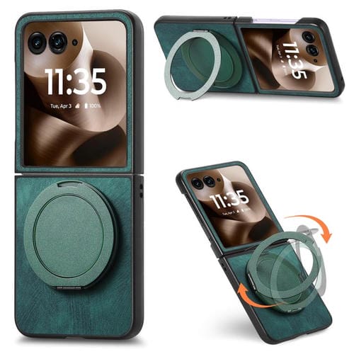 Funda de cuero retro con soporte giratorio para Motorola Moto Razr 50 Ultra (verde)