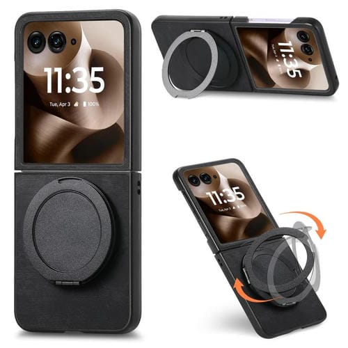 Funda de cuero retro con soporte giratorio para Motorola Moto Razr 60 Ultra (negro)