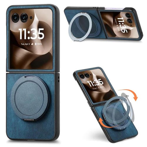 Funda de cuero retro con soporte giratorio para Motorola Moto Razr 40 Ultra (azul)