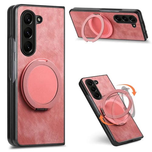 Funda de cuero retro con soporte giratorio para Samsung Galaxy Z Fold5 (rosa)