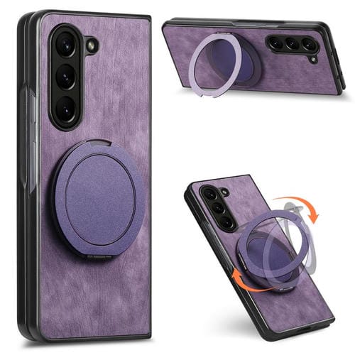 Funda de cuero retro con soporte giratorio redondo para Samsung Galaxy Z Fold5 (morado)