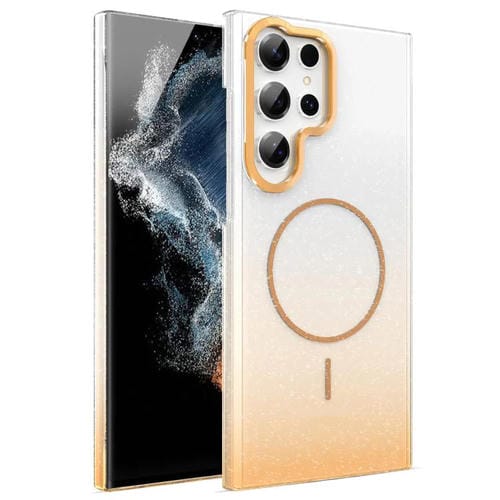 Funda para Samsung Galaxy S22 Ultra 5G con purpurina dorada y degradado MagSafe a prueba de golpes (dorada)