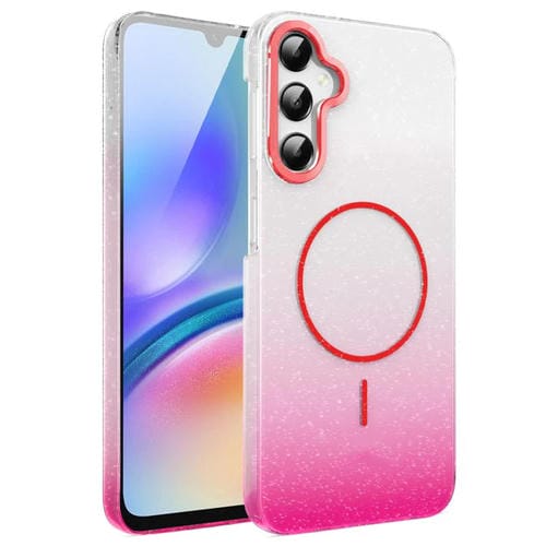 Funda MagSafe a prueba de golpes para Samsung Galaxy A05s con purpurina dorada y degradado (rojo)