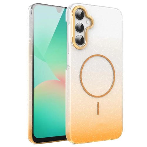 Funda MagSafe a prueba de golpes con degradado de brillo y diamantes dorados para Samsung Galaxy A26 5G (dorada)