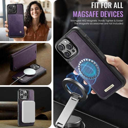 Funda de cuero desmontable CaseMe C49 para iPhone 16 Pro, con bloqueo RFID y MagSafe (morado)