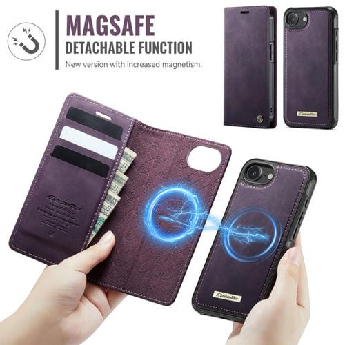 Funda de cuero desmontable CaseMe C49 MagSafe con bloqueo RFID para iPhone 16e (morado)
