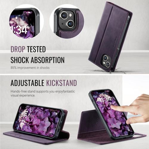 Funda de cuero desmontable CaseMe C49 con bloqueo RFID MagSafe para iPhone 13 (morado)