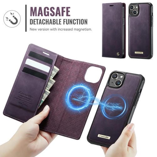 Funda de cuero desmontable CaseMe C49 con bloqueo RFID MagSafe para iPhone 13 (morado)