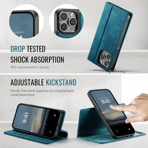 Funda de cuero desmontable CaseMe C49 con bloqueo RFID MagSafe para iPhone 12/12 Pro (verde)