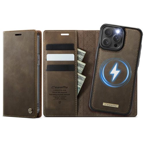 Funda de cuero desmontable CaseMe C49 con bloqueo RFID MagSafe para iPhone 12 Pro Max (café)