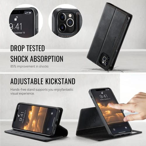 Funda de cuero desmontable CaseMe C49 con bloqueo RFID MagSafe para iPhone 11 Pro Max (negra)