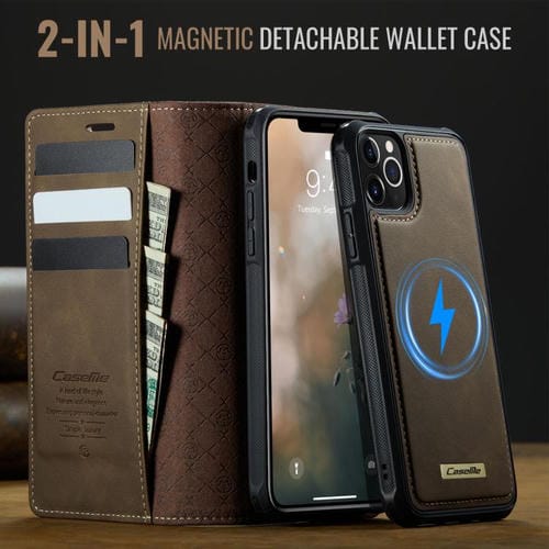 Funda de cuero desmontable CaseMe C49 con bloqueo RFID MagSafe para iPhone 11 Pro Max (café)