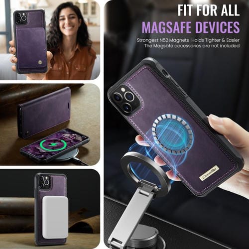 Funda de cuero desmontable CaseMe C49 con bloqueo RFID MagSafe para iPhone 11 Pro Max (morado)