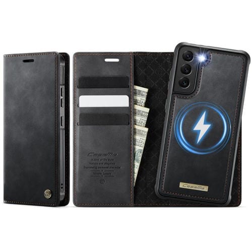 Funda de cuero desmontable con bloqueo RFID magnético para Samsung Galaxy S22+ 5G CaseMe C49 (negro)