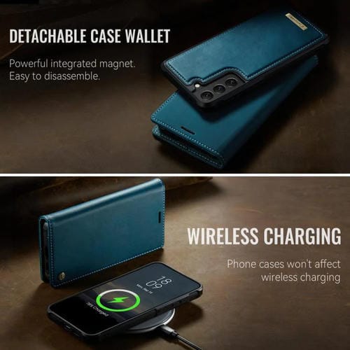 Funda de cuero desmontable CaseMe C49 con bloqueo RFID magnético para Samsung Galaxy S22+ 5G (verde)