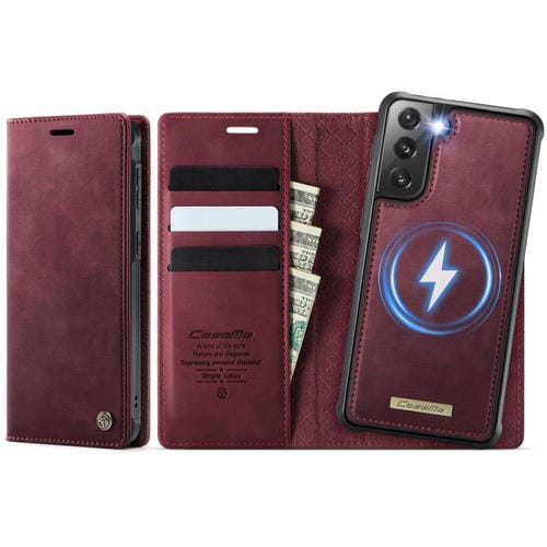 Funda de cuero desmontable CaseMe C49 con bloqueo RFID magnético para Samsung Galaxy S21 5G (roja)