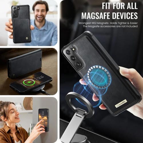 Funda de cuero desmontable CaseMe C49 con bloqueo RFID magnético para Samsung Galaxy S21 5G (negra)