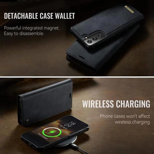 Funda de cuero desmontable CaseMe C49 con bloqueo RFID magnético para Samsung Galaxy S21 5G (negra)