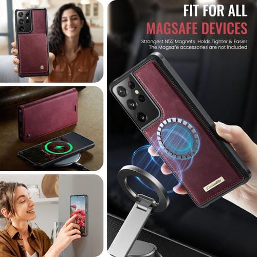 Funda de cuero desmontable con bloqueo RFID magnético para Samsung Galaxy S21 Ultra 5G CaseMe C49 (roja)