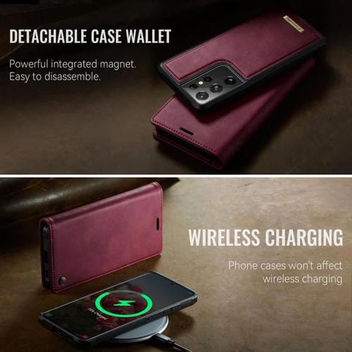 Funda de cuero desmontable con bloqueo RFID magnético para Samsung Galaxy S21 Ultra 5G CaseMe C49 (roja)