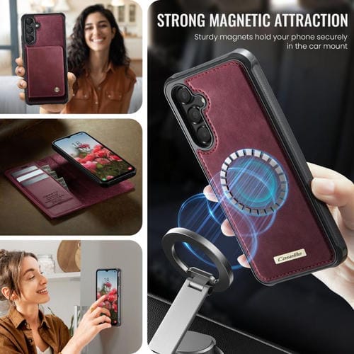 Funda de cuero desmontable con bloqueo RFID magnético para Samsung Galaxy A14 5G / M44 CaseMe C49 (roja)