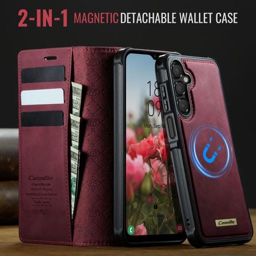 Funda de cuero desmontable con bloqueo RFID magnético para Samsung Galaxy A14 5G / M44 CaseMe C49 (roja)