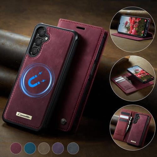 Funda de cuero desmontable con bloqueo RFID magnético para Samsung Galaxy A14 5G / M44 CaseMe C49 (roja)