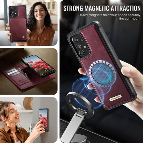Funda de cuero desmontable CaseMe C49 con bloqueo RFID magnético para Samsung Galaxy A52/A52s (roja)