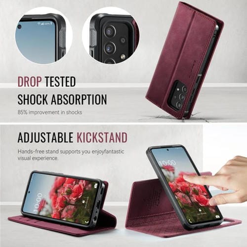 Funda de cuero desmontable CaseMe C49 con bloqueo RFID magnético para Samsung Galaxy A52/A52s (roja)