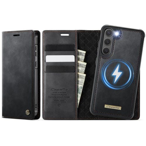 Funda de cuero desmontable con bloqueo RFID magnético para Samsung Galaxy S23+ 5G CaseMe C49 (negro)