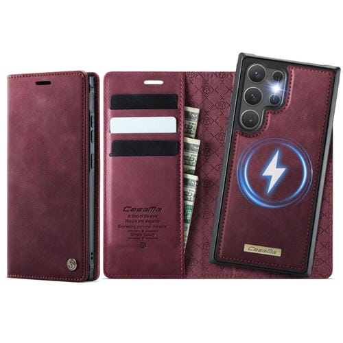 Funda de cuero desmontable con bloqueo RFID magnético para Samsung Galaxy S24 Ultra 5G CaseMe C49 (roja)