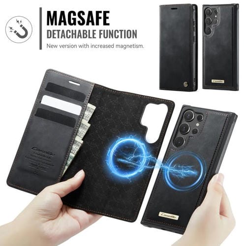 Funda de cuero desmontable con bloqueo RFID magnético para Samsung Galaxy S25 Ultra 5G CaseMe C49 (negro)