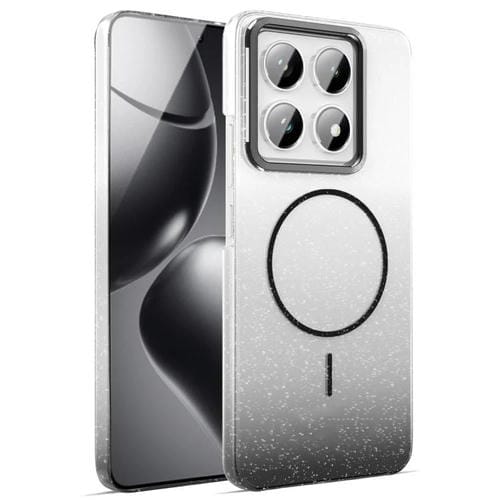 Funda MagSafe a prueba de golpes para Xiaomi 14T Pro con purpurina dorada y degradado (negro)