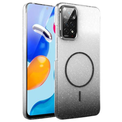 Funda MagSafe a prueba de golpes con degradado de brillo y diamantes dorados para Xiaomi Redmi Note 11/11S (negra)