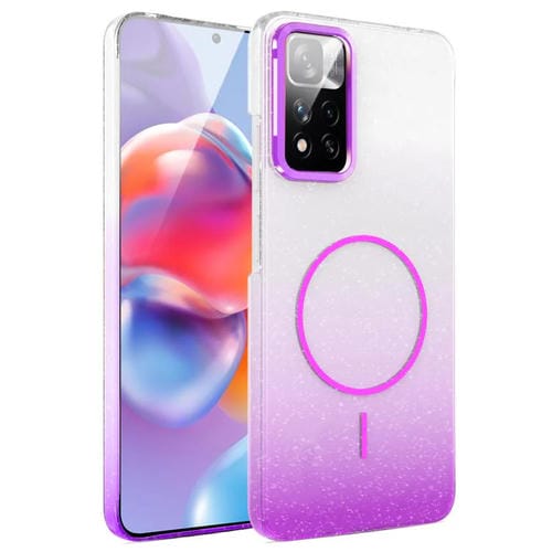 Funda MagSafe a prueba de golpes para Xiaomi Redmi Note 11 Pro 4G/5G con purpurina dorada y degradado (morado)