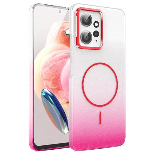 Funda MagSafe a prueba de golpes para Xiaomi Redmi 12 4G con purpurina dorada y degradado (rojo)