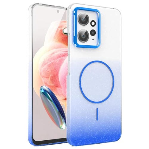 Funda MagSafe a prueba de golpes para Xiaomi Redmi Note 12 4G con purpurina dorada y degradado (azul)