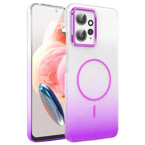 Funda MagSafe a prueba de golpes para Xiaomi Redmi Note 12 4G con purpurina dorada y degradado (morado)