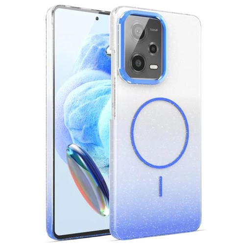 Funda MagSafe a prueba de golpes para Xiaomi Redmi Note 12 Pro 4G con purpurina dorada y degradado (azul)