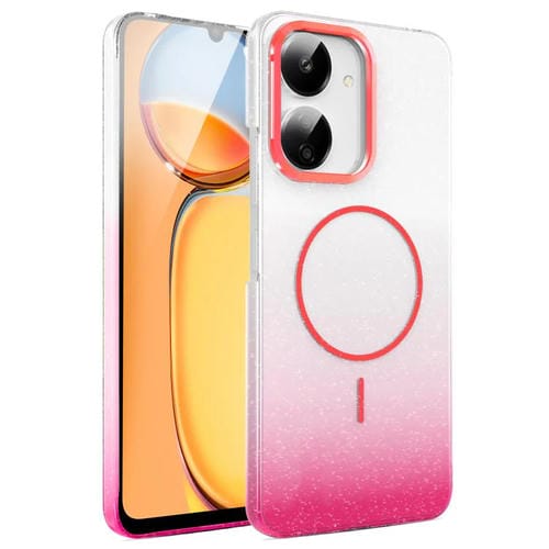 Funda MagSafe a prueba de golpes para Xiaomi Redmi 13C 4G/5G con purpurina dorada y degradado (rojo)