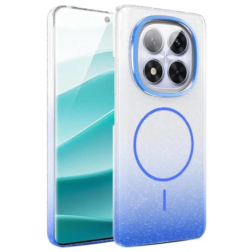 Funda para Redmi Note 14 Pro 5G con purpurina dorada y degradado, MagSafe, a prueba de golpes (azul)