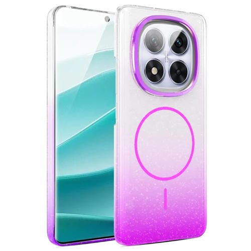Funda para Redmi Note 14 Pro 5G con purpurina dorada y degradado, MagSafe, a prueba de golpes (morado)
