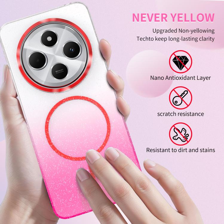 Funda para Redmi Note 14 Pro 5G con purpurina dorada y degradado, MagSafe, a prueba de golpes (morado)