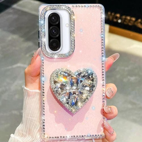 Funda con forma de corazón y diamantes brillantes para Samsung Galaxy A36 5G (rosa claro)