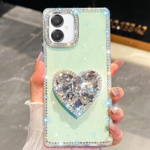 Funda con forma de corazón y diamantes brillantes para Samsung Galaxy A07 5G (verde claro)