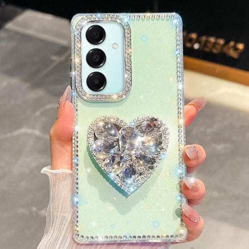Funda con forma de corazón y diamantes brillantes para Samsung Galaxy A17 5G (verde claro)