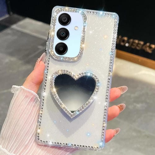 Funda transparente con forma de corazón y espejo con purpurina de diamante para Samsung Galaxy A15 5G (transparente)